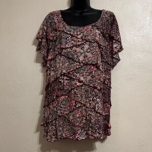 Floral Patterned layered ruffles Women's Blouse